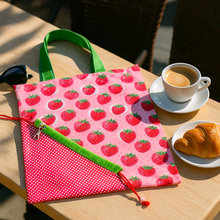 Foldable Strawberry Tote Bag Sewing Pattern PDF – Drawstring Pouch Design