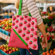 Foldable Strawberry Tote Bag Sewing Pattern PDF – Drawstring Pouch Design