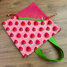 Foldable Strawberry Tote Bag Sewing Pattern PDF – Drawstring Pouch Design