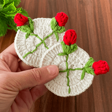 Crochet Rose Coaster Pattern for Elegant 3D Floral Placemats - Hand Trendy