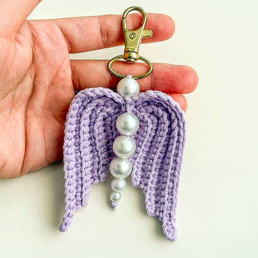Crochet Angel Wing Keychain Pattern PDF, Bag Charm Tutorial, Pearl Beaded Keyring Design, Handmade Gift Accessory