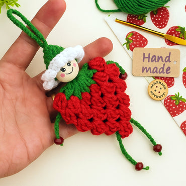 Crochet Strawberry Doll Pattern PDF, Amigurumi Keychain Tutorial, Cute Fruit Girl Ornament, Handmade Bag Charm Design