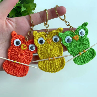 Owl Keychain Crochet Pattern PDF Round Appliqué Bag Charm Hanging Ornament Cute Accessory Tutorial