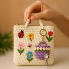 Floral Bag Keychain Crochet PDF Pattern - Mini Flower Purse Keyring Tutorial - Hand Trendy