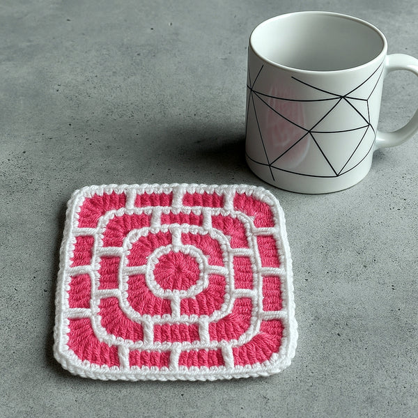 Brick Square Crochet Coaster Pattern Geometric Mug Rug Modern Home Decor PDF