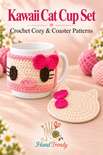 Crochet Pattern Bundle, Crochet Coaster Pattern and Cup Cozy Crochet Pattern PDF, Mug Cozy Crochet Pattern, Cute Cat Coaster and Mug Cozy Set
