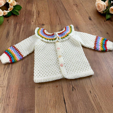Crochet Baby Cardigan Pattern PDF, Rainbow Collar Sweater Tutorial, Buttoned Infant Jacket Design, Granny Stitch Detail