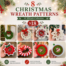 8 Crochet Christmas Wreath Patterns Bundle PDF, Holiday Ornament Pattern Set, Instant Download Discount Pack