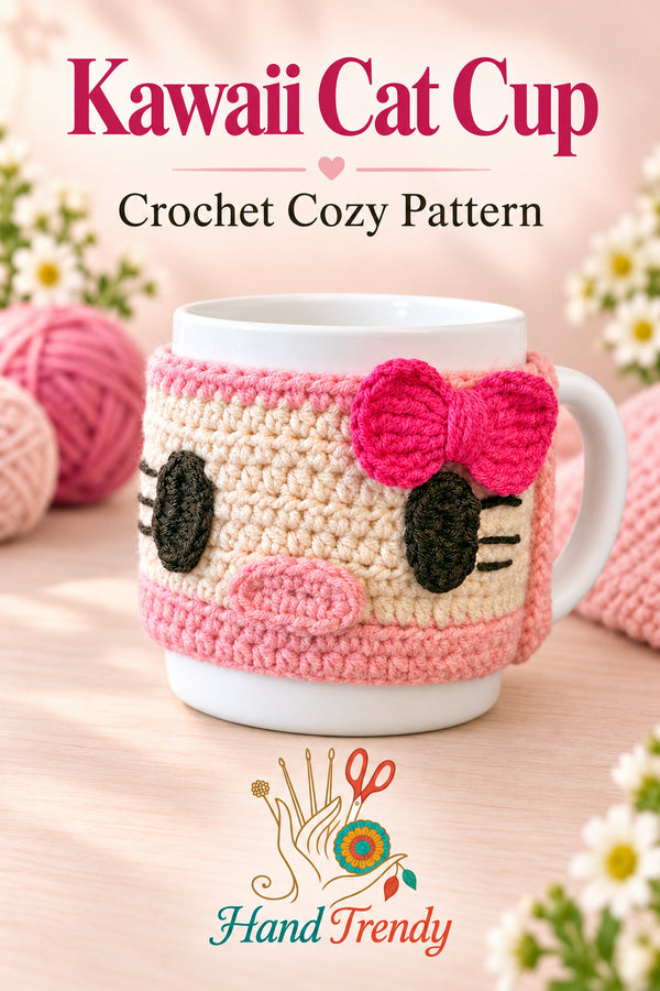 Crochet Cup Cozy Pattern, Mug Cozy Crochet Pattern PDF, Crochet Mug Sleeve Pattern, Coffee Cozy Crochet, Cute Cat Mug Cozy with Bow