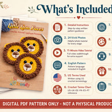 Crochet Lion Applique PDF Pattern, Animal Face Motif Design, Nursery Decor Craft, Baby Gift Idea, Handmade Crochet Accessory
