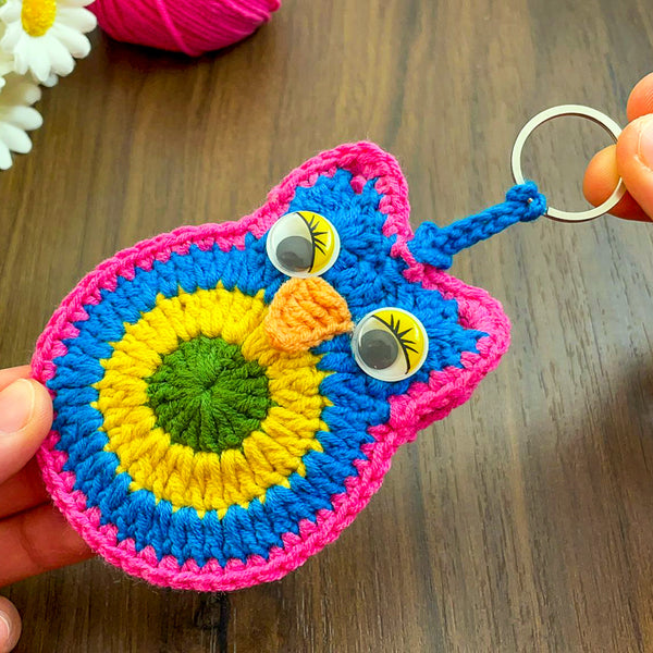 Crochet Owl Keychain Pattern PDF, Cute Amigurumi Bird Charm Design, Kids Backpack Accessory, Handmade Keyring Tutorial