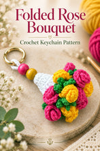 Folded Rose Bouquet Keychain Pattern, Crochet Floral Bag Charm, Mini Flower Cone Ornament PDF Tutorial