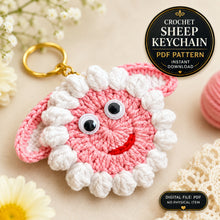 Sheep Face Crochet Keychain Pattern PDF Fluffy Round Smiley Applique Bag Charm Tutorial, English & German