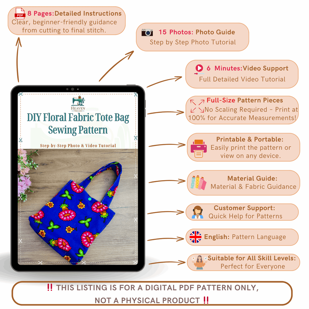 Floral Mini Tote Bag Sewing Pattern – Reversible Fabric Bag PDF Tutorial for Beginners - Hand Trendy