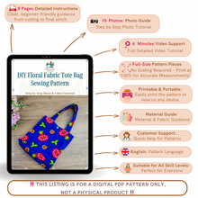 Floral Mini Tote Bag Sewing Pattern – Reversible Fabric Bag PDF Tutorial for Beginners - Hand Trendy
