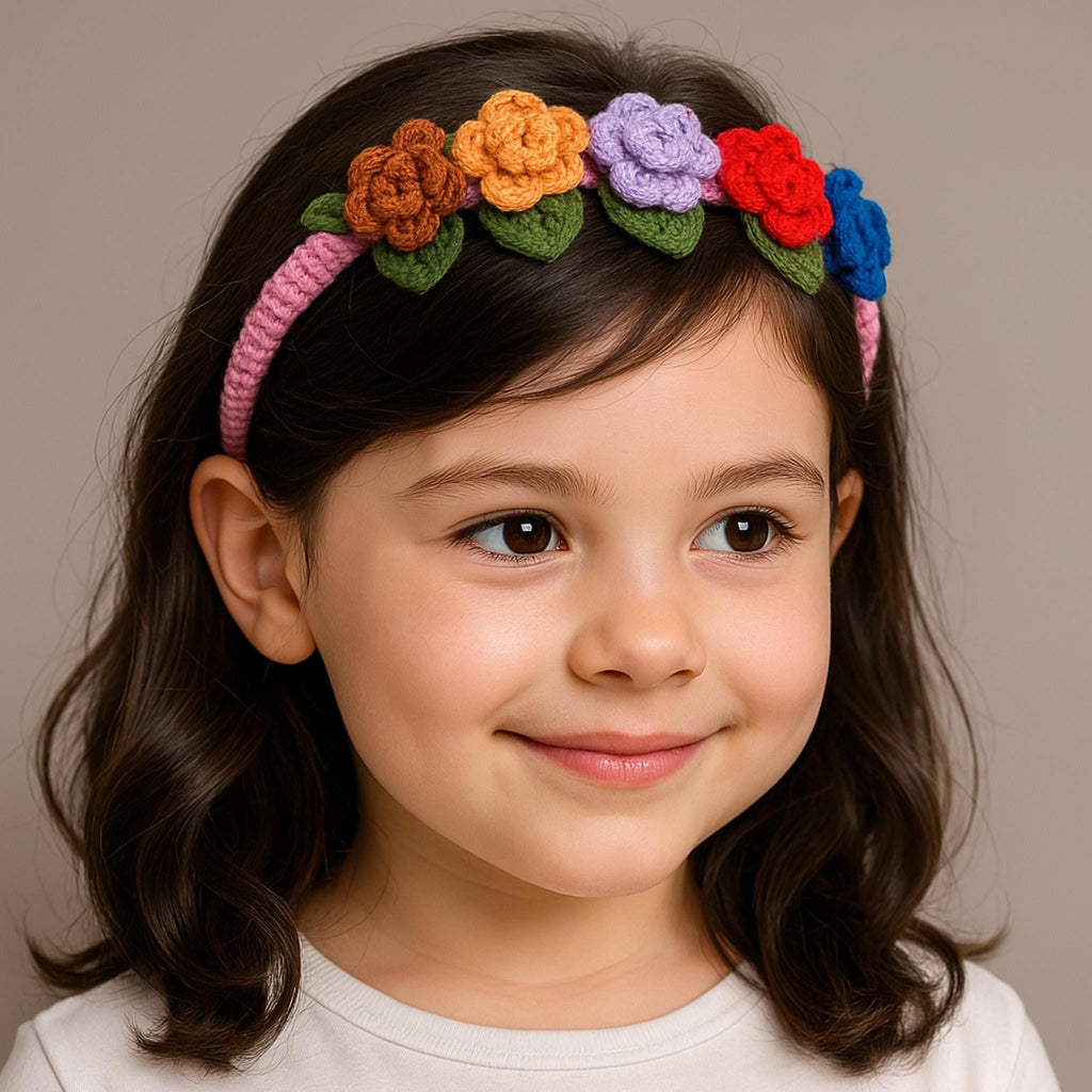 Colourful Crochet Rose Headband PDF Pattern - Crochet Hair Bow Clip For Kids - Hand Trendy