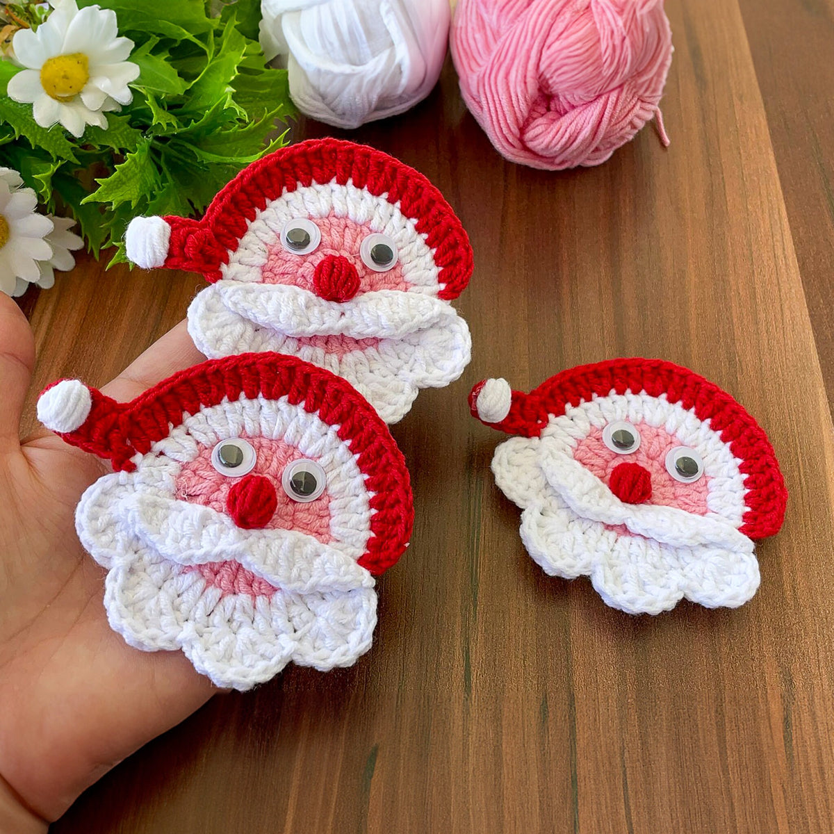 Crochet Santa Claus Face Applique Pattern - Crochet Xmas Tree Decor - Hand Trendy