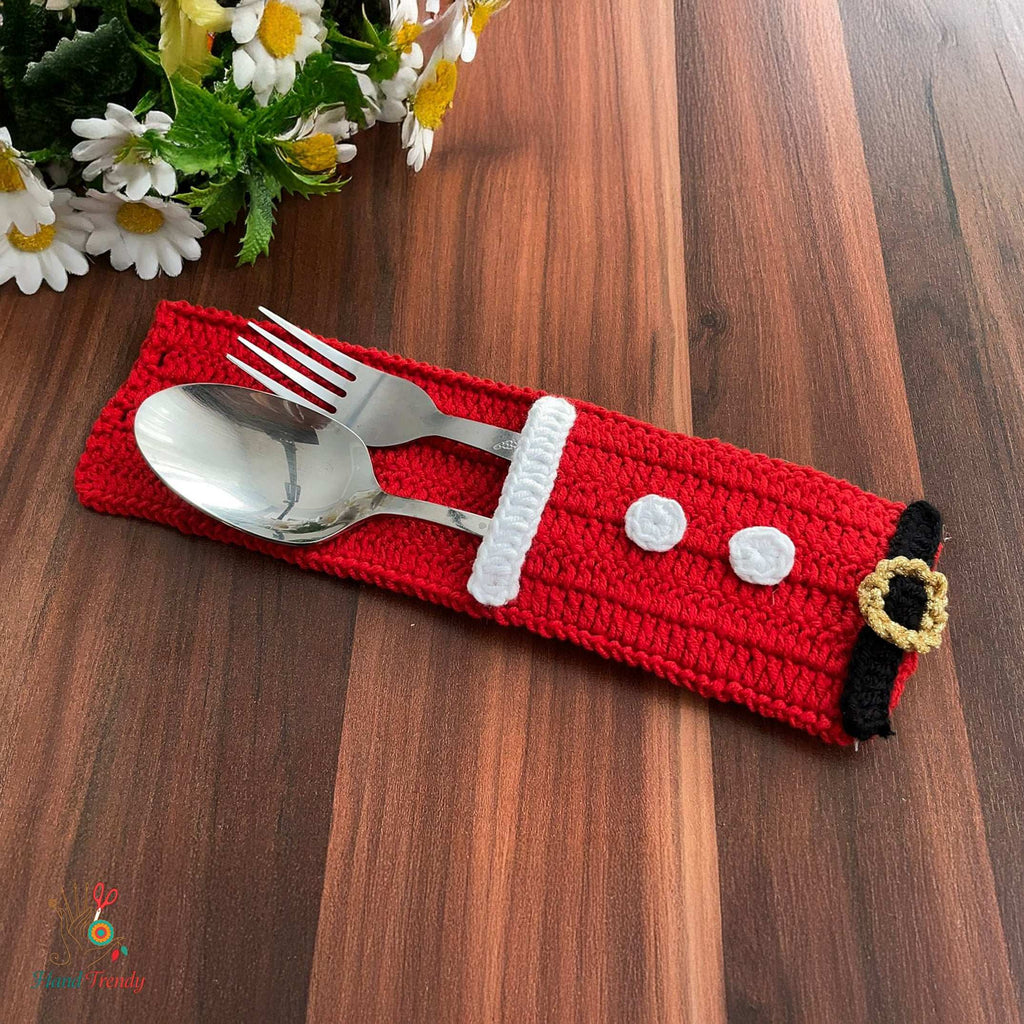 Santa Cutlery Holder Crochet Pattern PDF For Christmas Table Decor - Hand Trendy