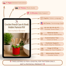 Crochet Pencil Case & Hook Holder Pattern PDF, 3D Floral Storage Pouch, Handmade Organizer DIY