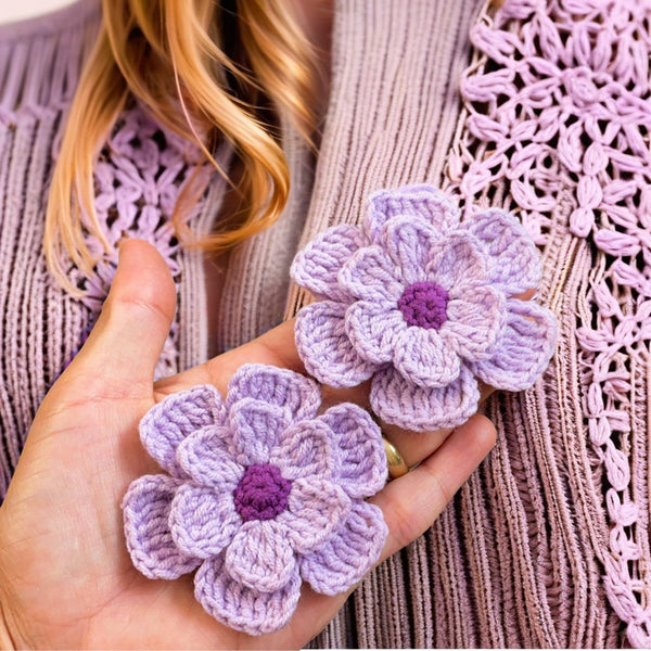 3D Flower Crochet Brooch Pattern  - Easy Crochet Flower Motif Pattern For Baby Blanket - Hand Trendy