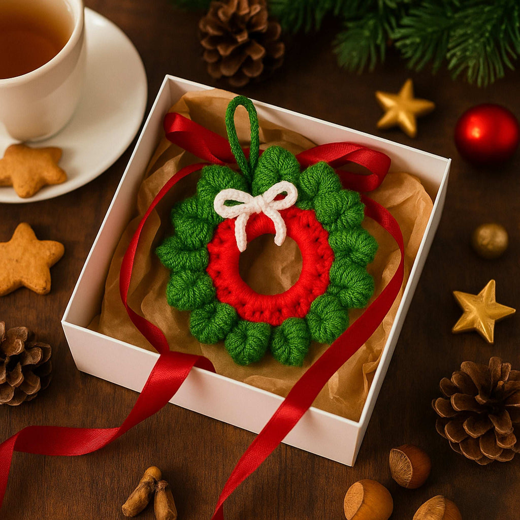Holiday Crochet Wreath Pattern PDF, DIY Red Green Xmas Decoration Guide - Hand Trendy