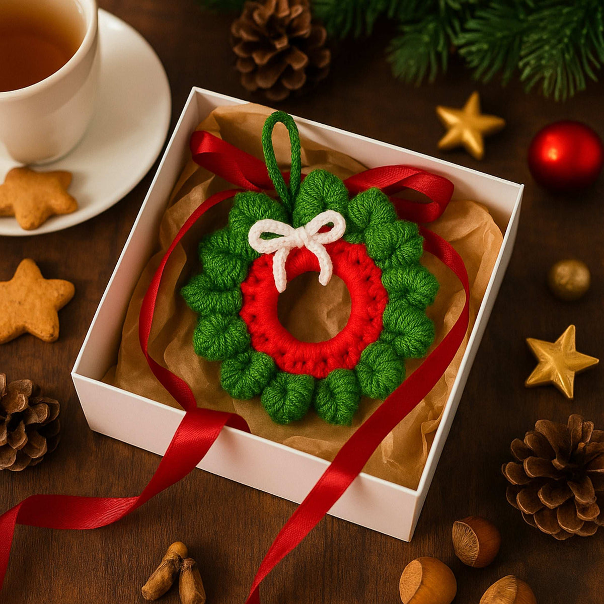 Holiday Crochet Wreath Pattern PDF, DIY Red Green Xmas Decoration Guide - Hand Trendy