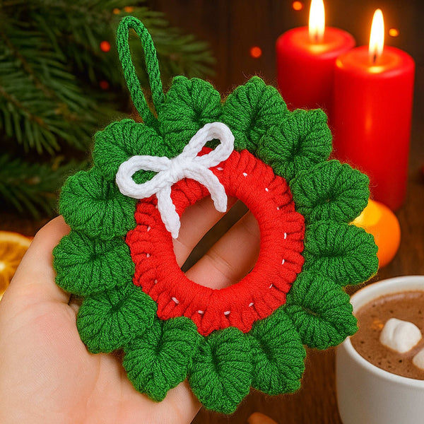 Holiday Crochet Wreath Pattern PDF, DIY Red Green Xmas Decoration Guide - Hand Trendy