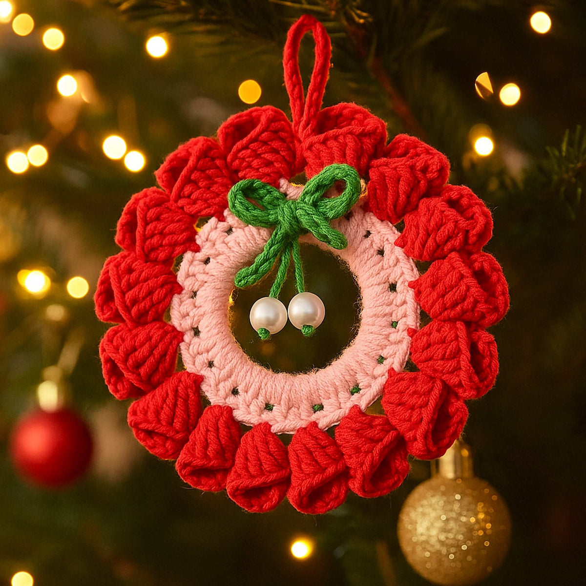 Crochet Christmas Wreath Pattern PDF Download, Handmade Holiday Ornament Tutorial - Hand Trendy