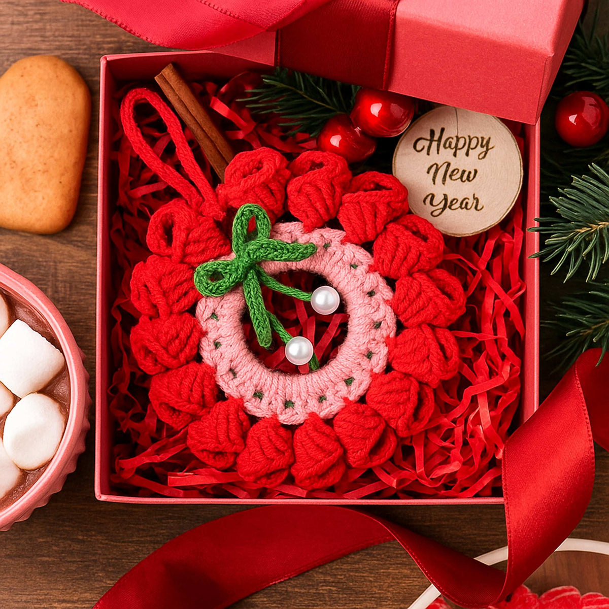 Crochet Christmas Wreath Pattern PDF Download, Handmade Holiday Ornament Tutorial - Hand Trendy
