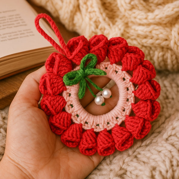 Crochet Christmas Wreath Pattern PDF Download, Handmade Holiday Ornament Tutorial