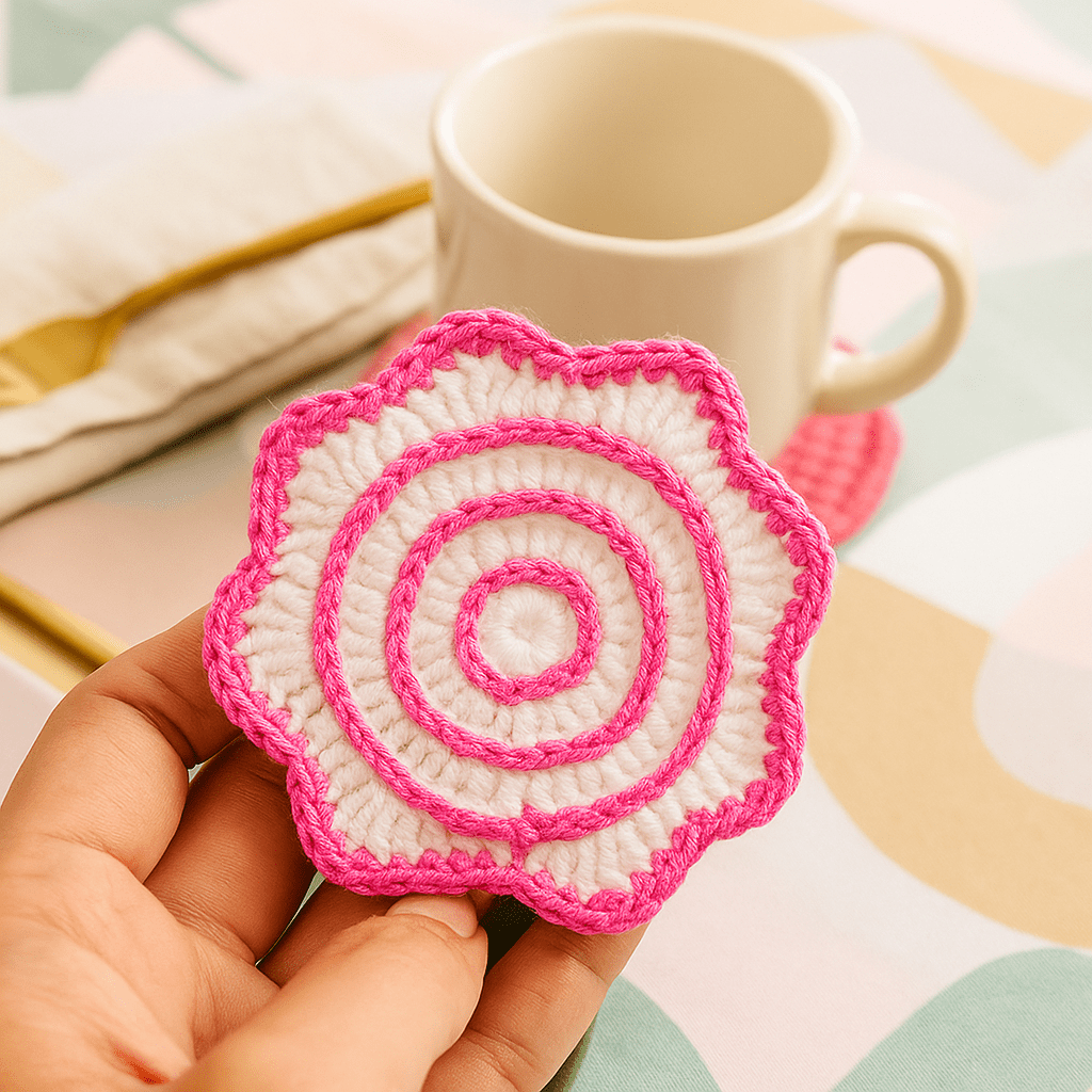 Crochet Coaster Pattern PDF – Spiral Edge Round Coaster Tutorial – Handmade Crochet Mug Mat or Gift Idea - Hand Trendy