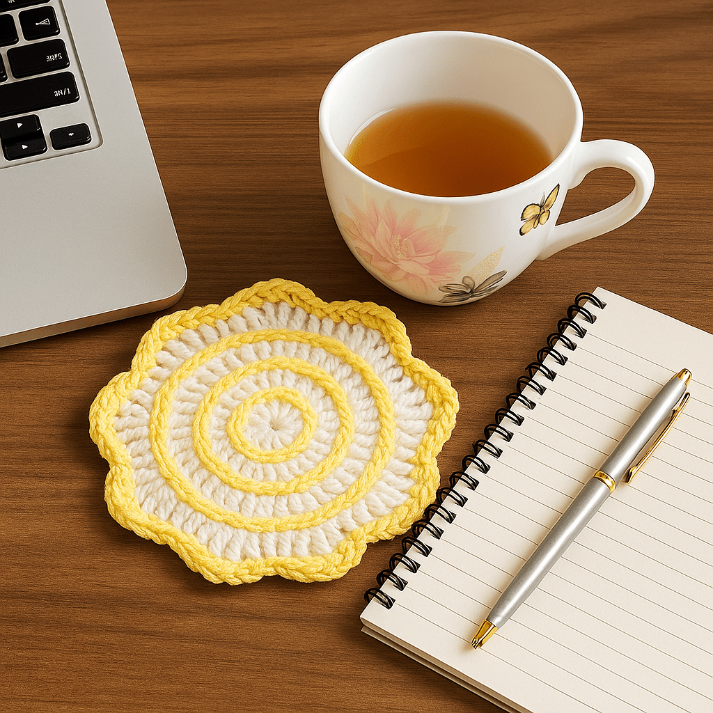 Crochet Coaster Pattern PDF – Spiral Edge Round Coaster Tutorial – Handmade Crochet Mug Mat or Gift Idea - Hand Trendy