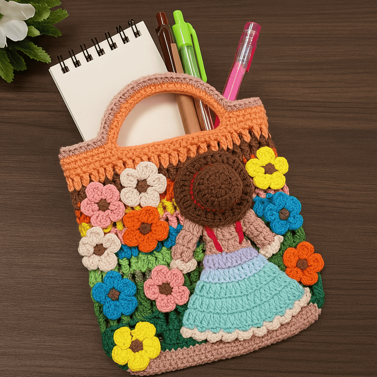 Crochet Flower Girl Bag Pattern PDF – Handmade Crochet Tote Tutorial – Floral Crochet Purse - Hand Trendy