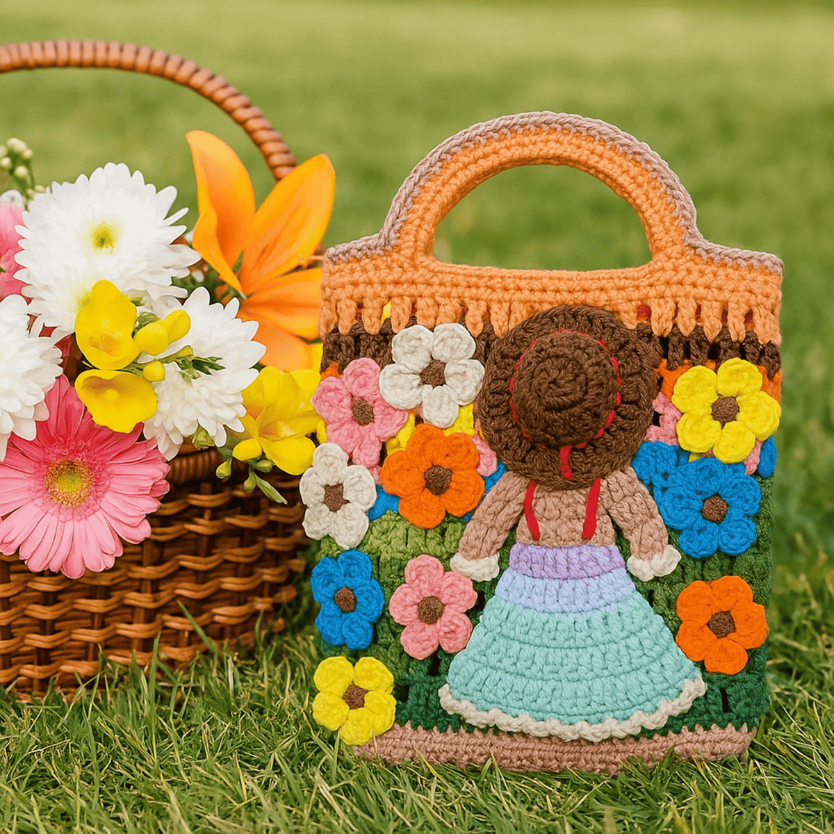Crochet Flower Girl Bag Pattern PDF – Handmade Crochet Tote Tutorial – Floral Crochet Purse - Hand Trendy
