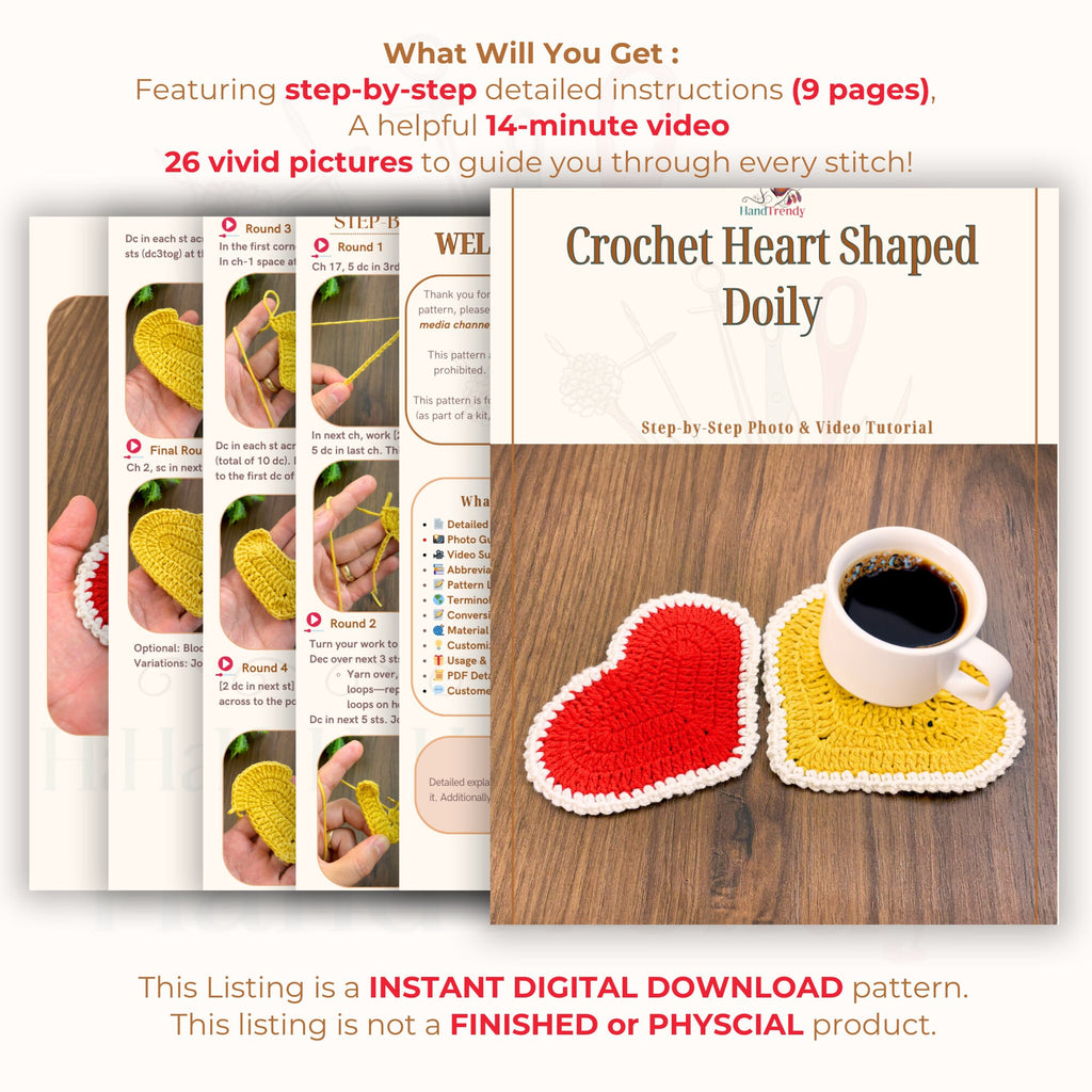 Heart Crochet Doily & Potholder Pattern - Cute Crochet Decor for Valentine's Day - Hand Trendy