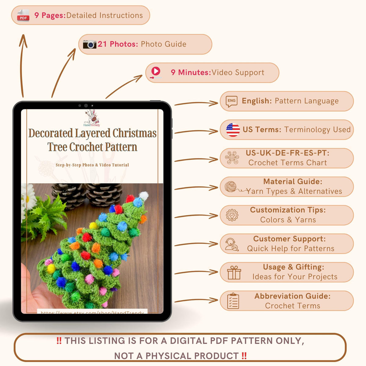 Layered Christmas Tree Crochet Pattern PDF - DIY Handmade Holiday Ornament - Hand Trendy