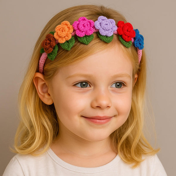 Colourful Crochet Rose Headband Design - Crochet Hair Bow Clip For Kids - Hand Trendy