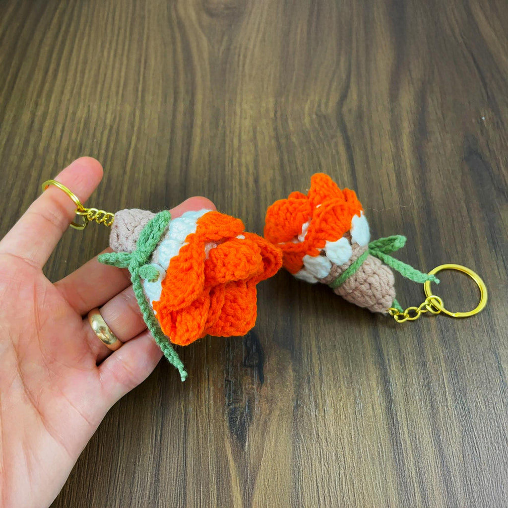 3D Crochet Rose Keychain Pattern PDF - Handmade Floral Bag Charm - Hand Trendy