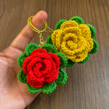 3D Crochet Rose Keychain Pattern PDF, Multilayer Floral Bag Charm