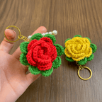 3D Crochet Rose Keychain Pattern PDF, Multilayer Floral Bag Charm - Hand Trendy