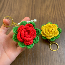 3D Crochet Rose Keychain Pattern PDF, Multilayer Floral Bag Charm