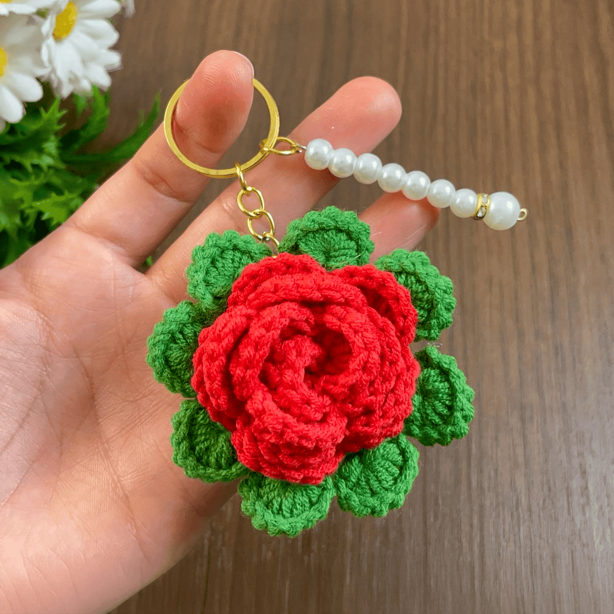 3D Crochet Rose Keychain Pattern PDF, Multilayer Floral Bag Charm - Hand Trendy