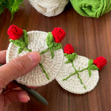 3D Crochet Rose Coaster Pattern PDF, Elegant Handmade Bloom Placemat