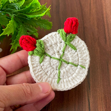 3D Crochet Rose Coaster Pattern PDF, Elegant Handmade Bloom Placemat