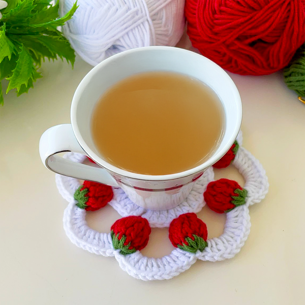 3D Strawberry Crochet Doily Pattern PDF, Unique Fruit-Themed Table Decor