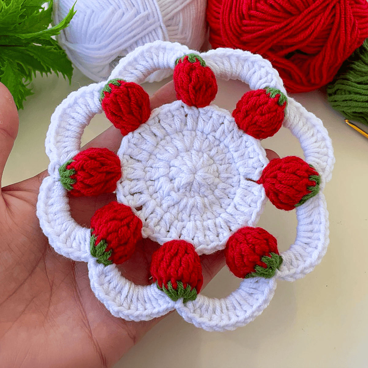 3D Strawberry Crochet Doily Pattern PDF, Unique Fruit - Themed Table Decor - Hand Trendy