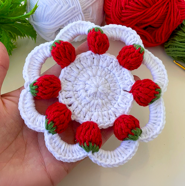 3D Strawberry Crochet Doily Pattern PDF, Unique Fruit-Themed Table Decor