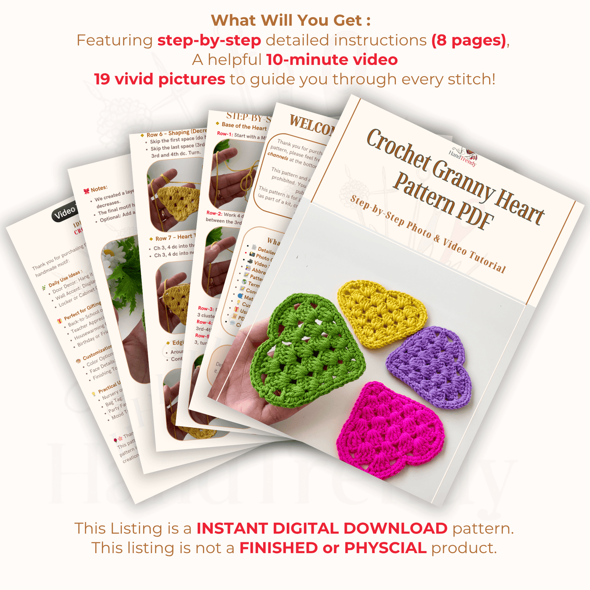Crochet Granny Heart Pattern PDF, Easy Crochet Heart Motif Tutorial - Hand Trendy