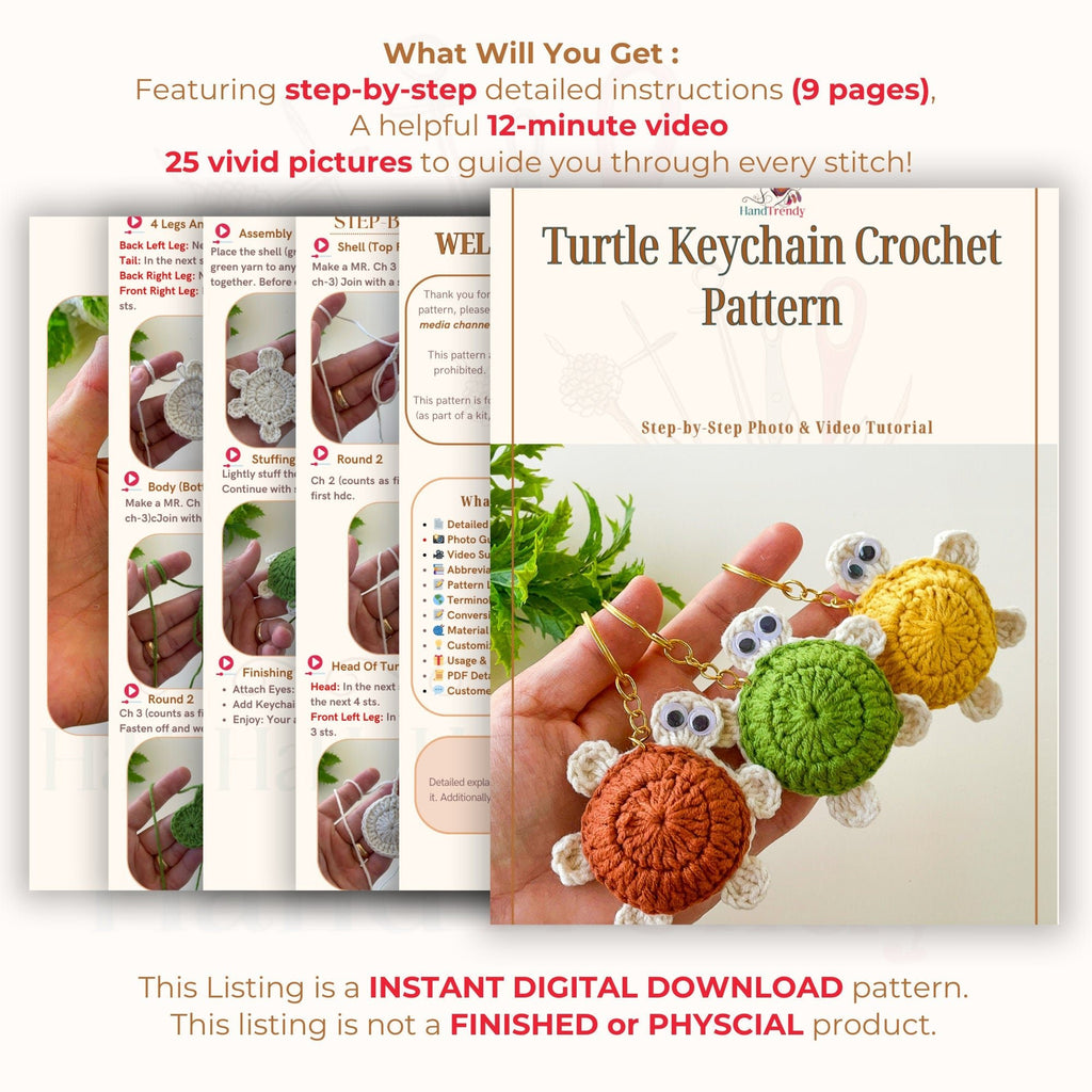 Easy Turtle Crochet Keychain Pattern PDF - Keychain PDF Tutorial - Hand Trendy