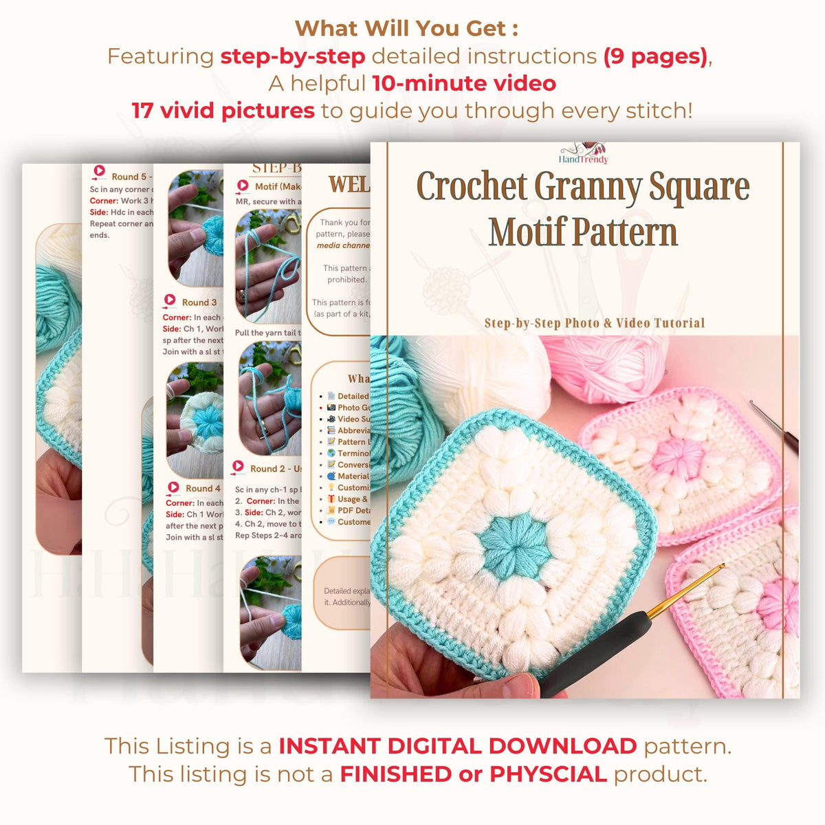 Granny Square Puff Stitch Crochet Pattern - Easy Puff Stitch Pattern - Hand Trendy